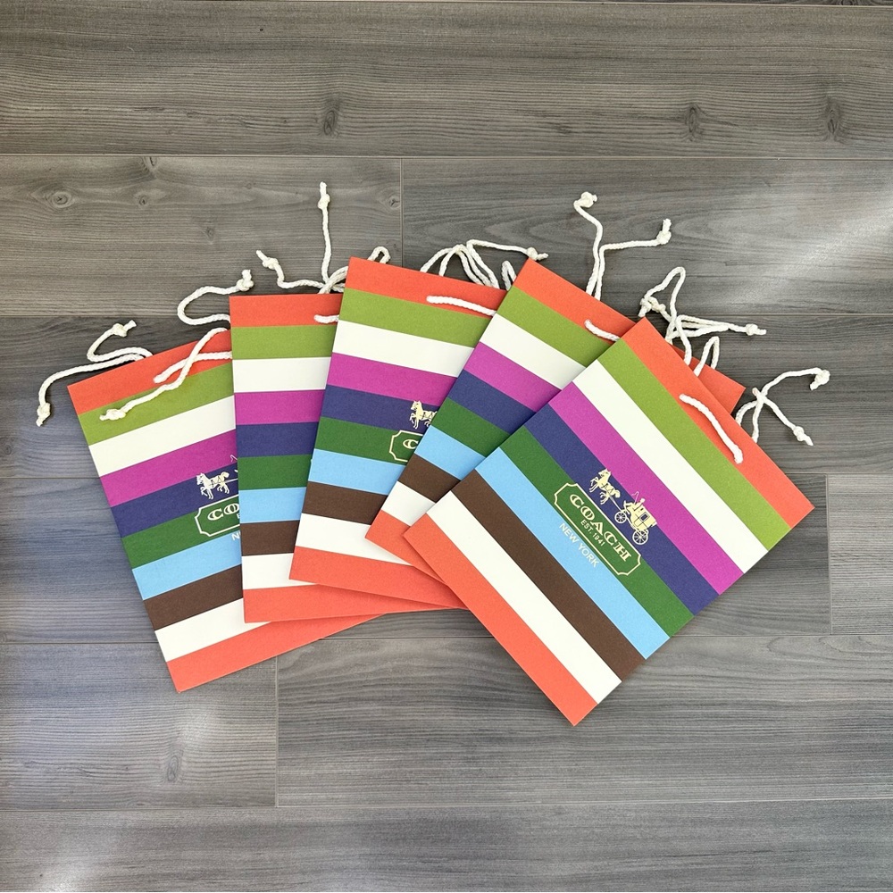5 NEW Coach Paper Shopping Gift Bags, Rope Handle. 9.75” x 7.75” x 4.75”